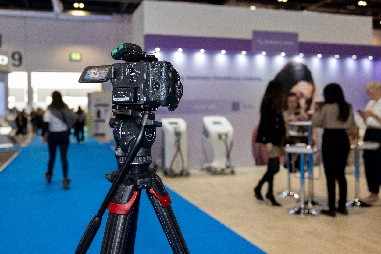 Camera equipment setup at the Sinclair aesthetic trade show, captured by an event videographer from Medialook